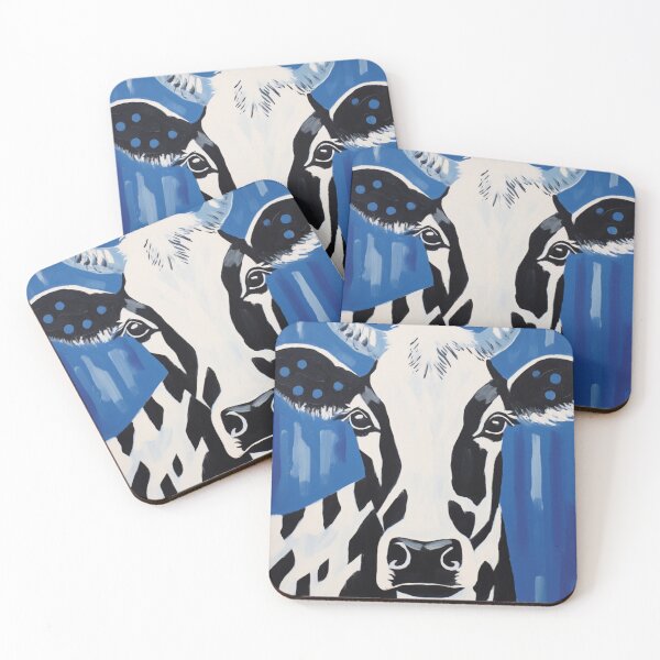 Item preview, Black and White Cow Blue Background designed and sold by whitecat23.