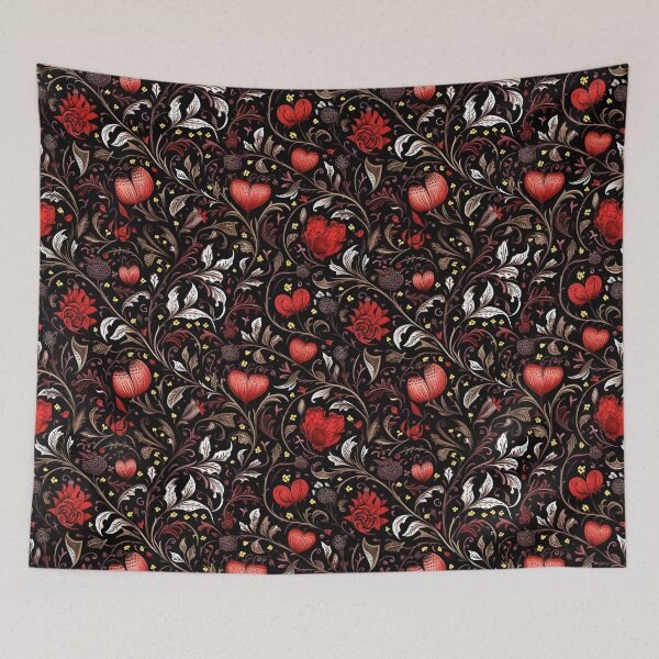 Aperçu de l'œuvre Inspiré de William Morris en noir floral, rouge et blanc créée et vendue par cleverEndeavor.