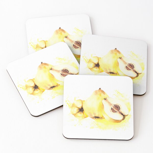 Item preview, Watercolor hand drawn composition Yellow ripe quince a whole and half fruit. Сlip art sticker designed and sold by BartolArt.