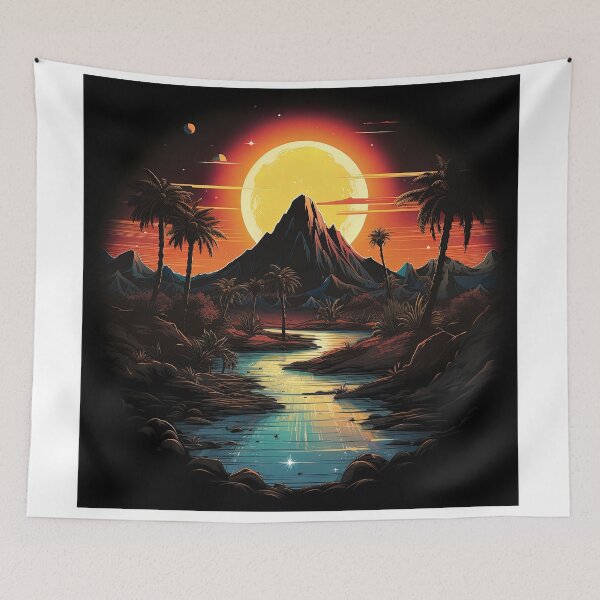 Item preview, oasis in the desert with sunset over the peak designed and sold by artyficial-.