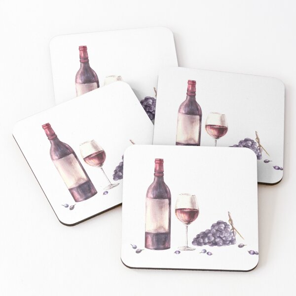 Item preview, Sticker with bottle and glass of red wine with bunch of grapes, berries Watercolour painting illustration designed and sold by BartolArt.
