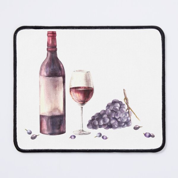 Item preview, Sticker with bottle and glass of red wine with bunch of grapes, berries Watercolour painting illustration designed and sold by BartolArt.