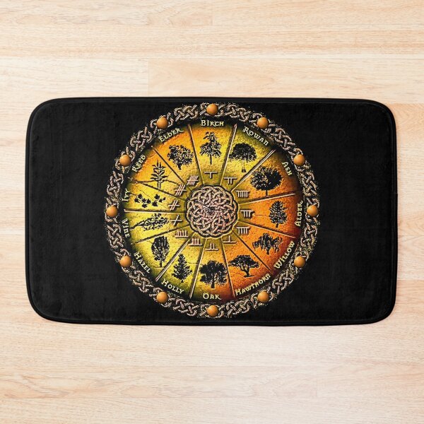 Item preview, Ogham Druid Tree Astrological Celtic Cycle Of Seasons on black background designed and sold by Earth Nature Creations.