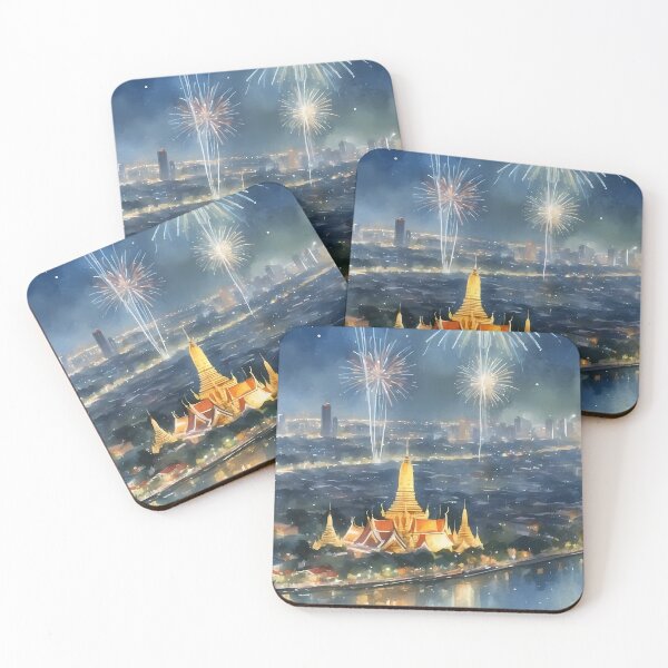 Item preview, View of Bangkok Thailand in New year night designed and sold by WhiteDoveArt.