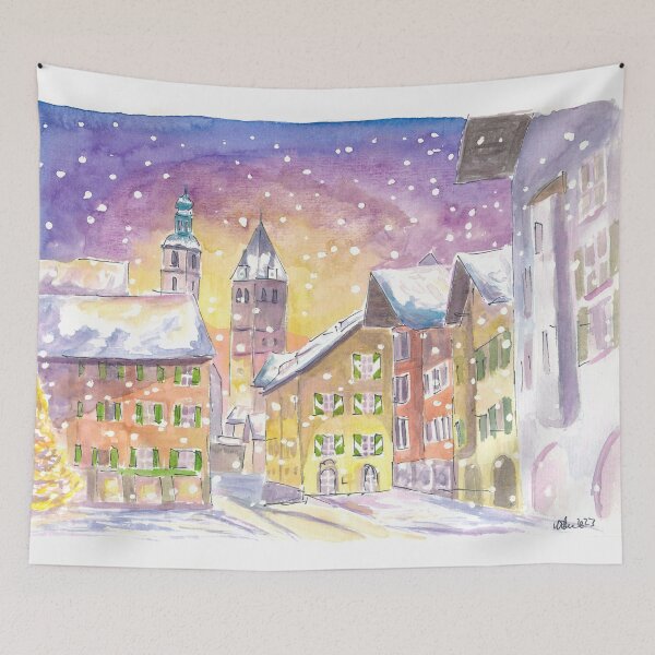 Item preview, Kitzbühel Tyrol Main Street Winter Scene with Churches designed and sold by artshop77.