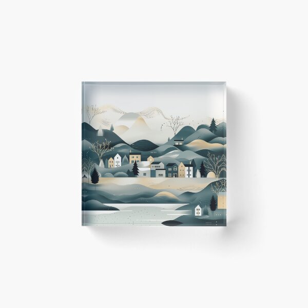 Item preview, Minimal modern scandinavian landscape in grey gold and teal designed and sold by CiniAi.