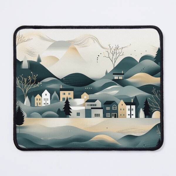 Item preview, Minimal modern scandinavian landscape in grey gold and teal designed and sold by CiniAi.