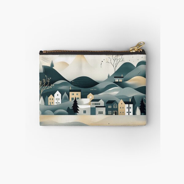 Item preview, Minimal modern scandinavian landscape in grey gold and teal designed and sold by CiniAi.
