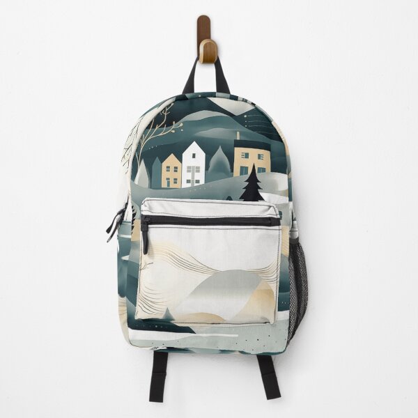 Item preview, Minimal modern scandinavian landscape in grey gold and teal designed and sold by CiniAi.