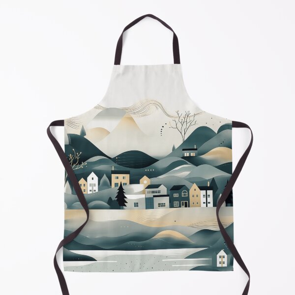 Item preview, Minimal modern scandinavian landscape in grey gold and teal designed and sold by CiniAi.