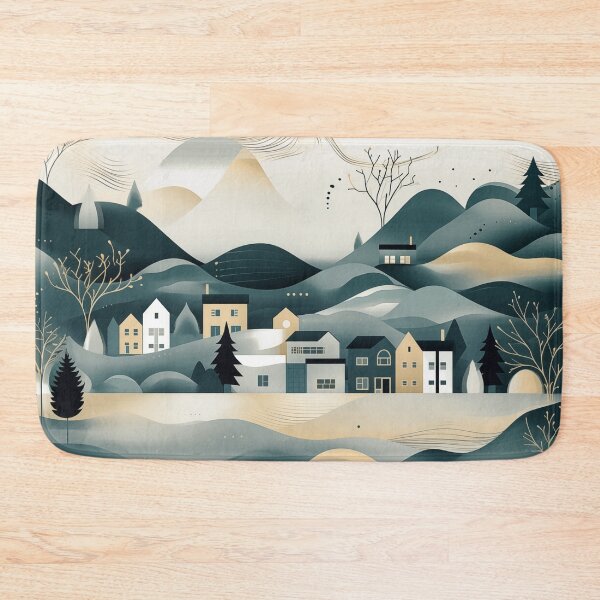 Item preview, Minimal modern scandinavian landscape in grey gold and teal designed and sold by CiniAi.