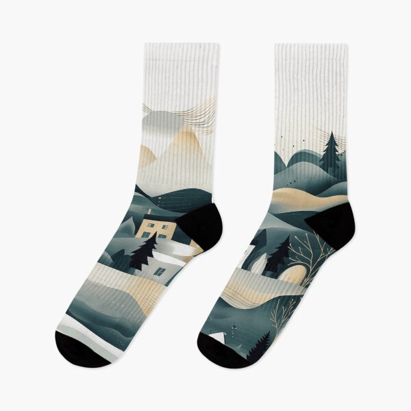 Item preview, Minimal modern scandinavian landscape in grey gold and teal designed and sold by CiniAi.