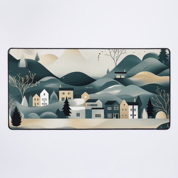 Item preview, Minimal modern scandinavian landscape in grey gold and teal designed and sold by CiniAi.
