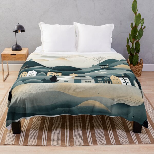 Item preview, Minimal modern scandinavian landscape in grey gold and teal designed and sold by CiniAi.