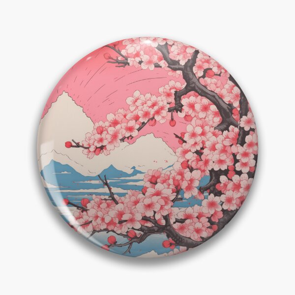 Item preview, Traditional Painting of Snowy Mountains and Sakura Tree Branch with Flowers designed and sold by Je-we.