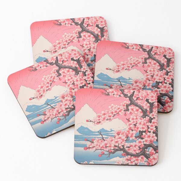 Item preview, Traditional Painting of Snowy Mountains and Sakura Tree Branch with Flowers designed and sold by Je-we.