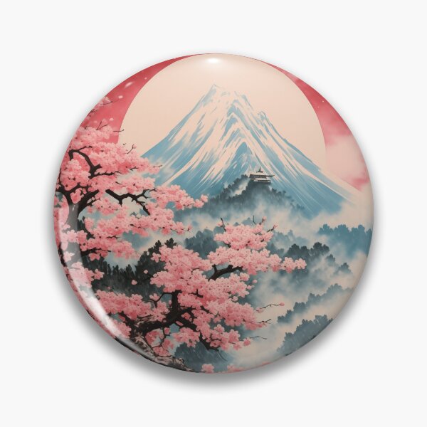 Item preview, Traditional Painting of Snowy Mountains and Sakura Tree Branch with Flowers designed and sold by Je-we.