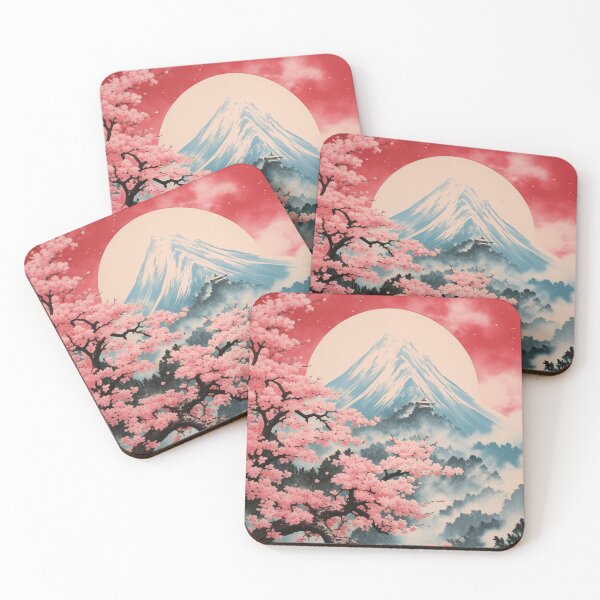 Item preview, Traditional Painting of Snowy Mountains and Sakura Tree Branch with Flowers designed and sold by Je-we.