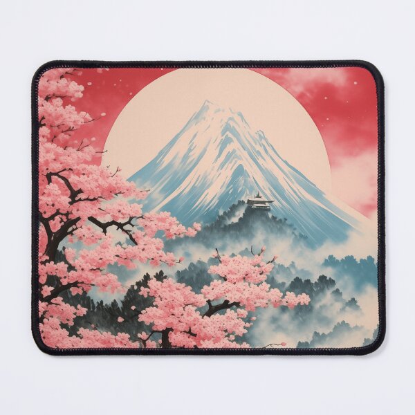 Item preview, Traditional Painting of Snowy Mountains and Sakura Tree Branch with Flowers designed and sold by Je-we.