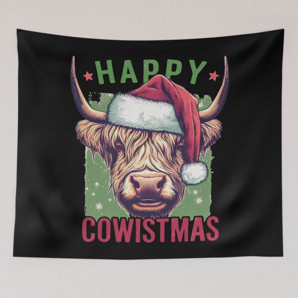 Item preview, Highland Cow Happy Cowistmas Christmas Cow design designed and sold by SideKickCreates.