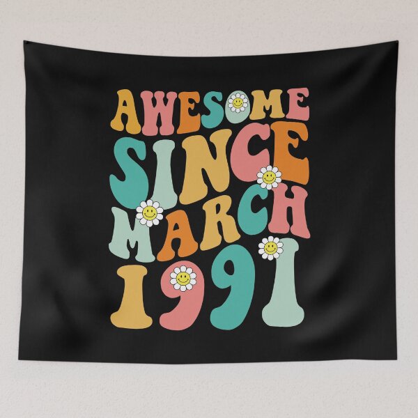 Item preview, Awesome Since March 1991 | Made In 1991 | Retro Groovy Birthday designed and sold by Christina-grich.