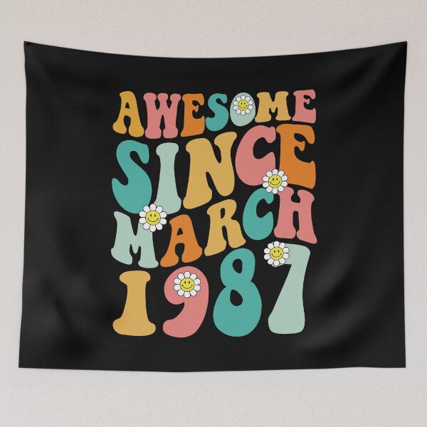 Item preview, Awesome Since March 1987 | Made In 1987 | Retro Groovy Birthday designed and sold by Christina-grich.