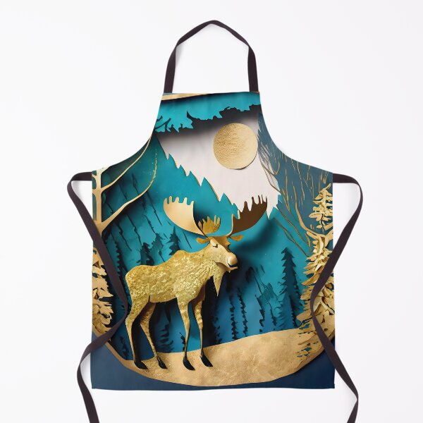 Item preview, Moose, Gold, Layered Paper, Paper Cut, Trees, Cabin, Forest, Blue, Dark Blue designed and sold by Golden-Feathers.