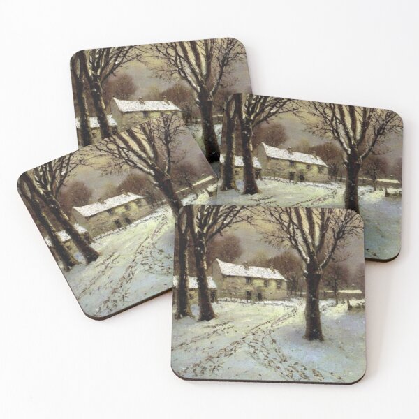 Item preview, English Cotswold Cottage in Snowy Winter Garden Oil Painting designed and sold by MeadowFarmPrint.