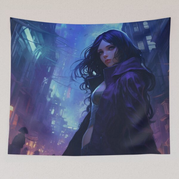 Item preview, Neon Nocturne: The Enigmatic Wanderer of the Cyberpunk Cityscape designed and sold by oanaunciuleanu.