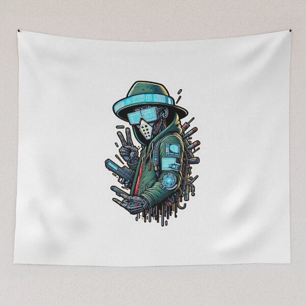 Item preview, Cyborg Hacker Humanoid Throwing Peace Sign designed and sold by psychcyberpunk.