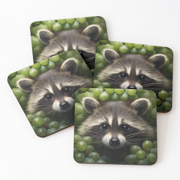 Item preview, Cute raccoon among green grapes designed and sold by GoodThings66.