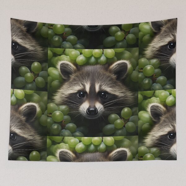 Item preview, Cute raccoon among green grapes designed and sold by GoodThings66.