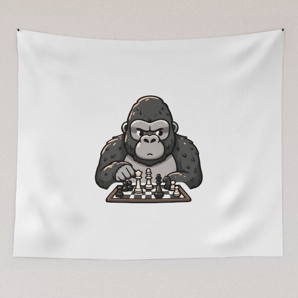 Item preview, Gorilla Contemplating Strategic Chess Move designed and sold by UmbrellaStudio1.