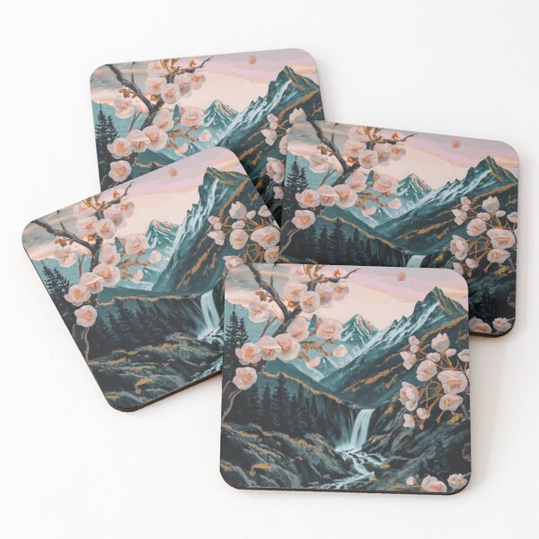 Item preview, Japanese landscape - waterfall between mountains - traditional modern watercolor abstract painting designed and sold by BajoTShop.
