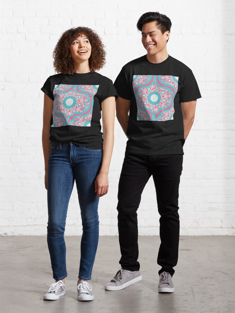 Classic T-Shirt, Sunset on Sea Anemone Dot Mandala Ogee designed and sold by Triplicate Limited