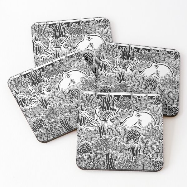 Item preview, DoodleArt Undersea Black & White Print designed and sold by BrachaArt.