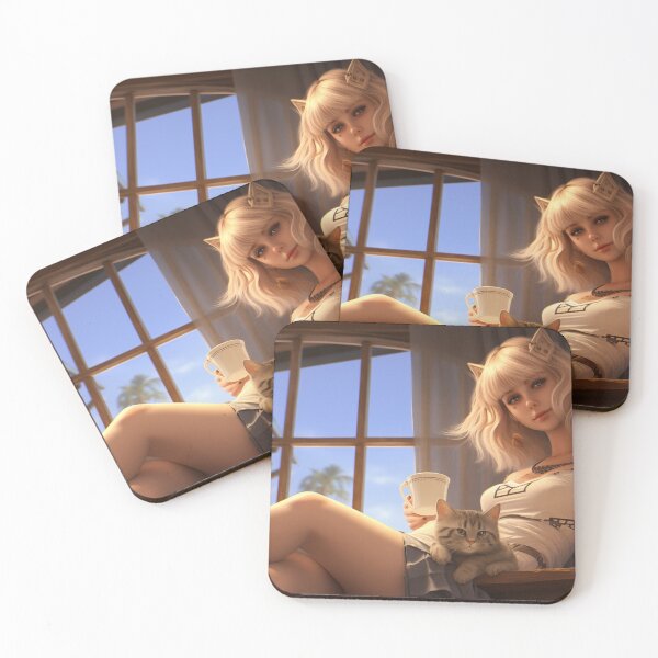 Item preview, Very cute blonde anime girl drinks coffee designed and sold by GoodThings66.