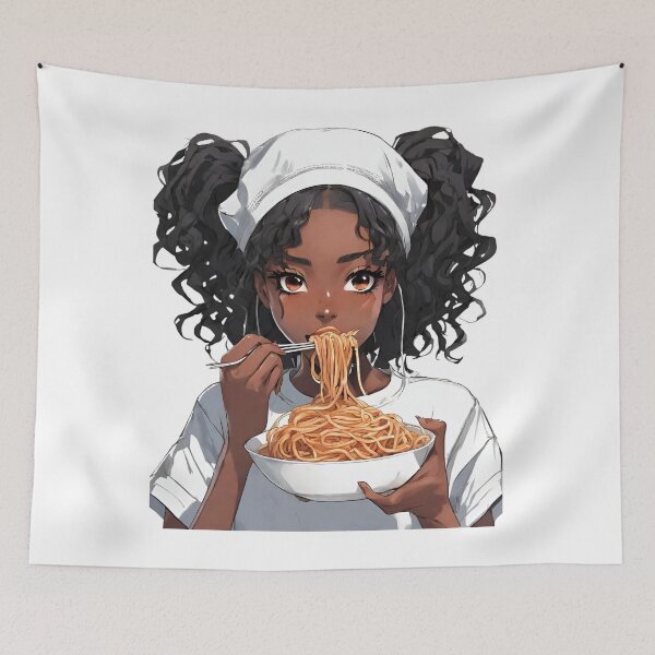 Artikelvorschau, Schwarzes Mädchen, das Spaghetti isst - Anime-Mädchen entworfen und verkauft von Ruslanov7.