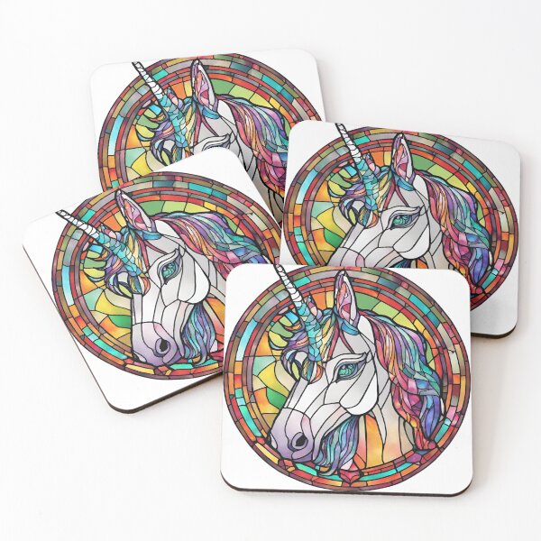 Item preview, colorful stained glass with animals, unicorn designed and sold by GroonSpace.