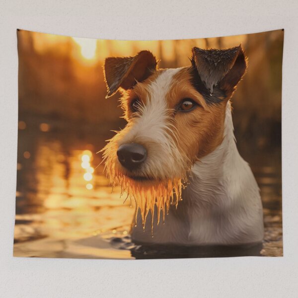 Item preview, Rough haired wire fox terrier dog breed in water photography designed and sold by NBSStore.