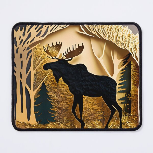 Item preview, Moose, Gold, Layered Paper, Paper Cut, Trees, Cabin, Forest, Black, Gray, Grey designed and sold by Golden-Feathers.