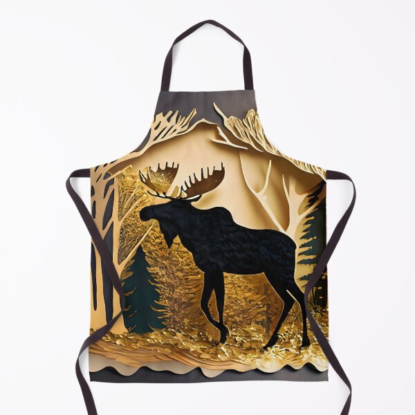 Item preview, Moose, Gold, Layered Paper, Paper Cut, Trees, Cabin, Forest, Black, Gray, Grey designed and sold by Golden-Feathers.