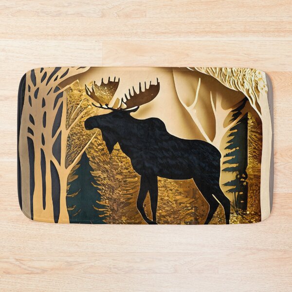 Item preview, Moose, Gold, Layered Paper, Paper Cut, Trees, Cabin, Forest, Black, Gray, Grey designed and sold by Golden-Feathers.