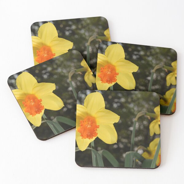 Item preview, Bright yellow orange Narcissus Daffodil on green background designed and sold by thesuspire.