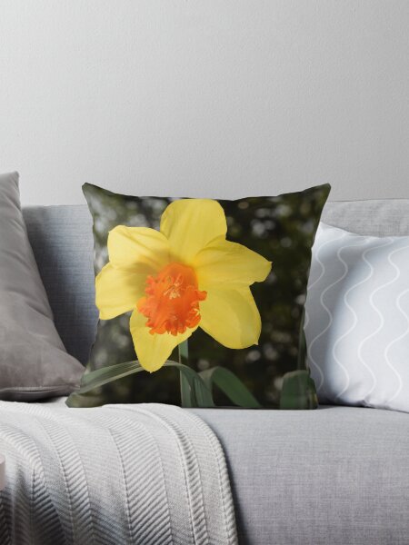 Item preview, Bright yellow orange Narcissus Daffodil on green background designed and sold by thesuspire.