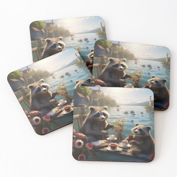 Item preview, Raccoons in tea party at the river designed and sold by GoodThings66.