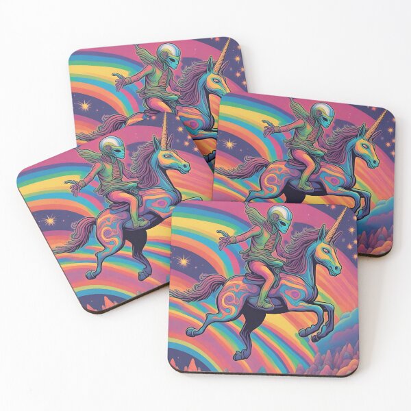 Item preview, Psychedelic Alien Riding a Unicorn designed and sold by IsntThatNiche.