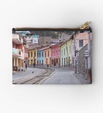 Railroad tracks winding through Alausi colourful streets, Ecuador Studio Pouch