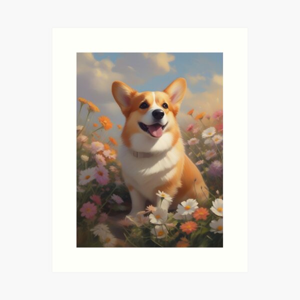 Corgi Dog in the meadow Art Print