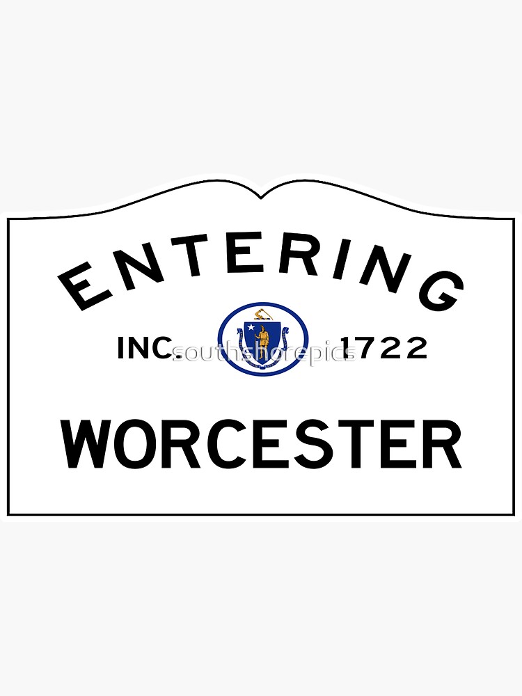 Thumbnail 3 of 3, Sticker, Entering Worcester Road Sign - Worcester, Massachusetts designed and sold by southshorepics.